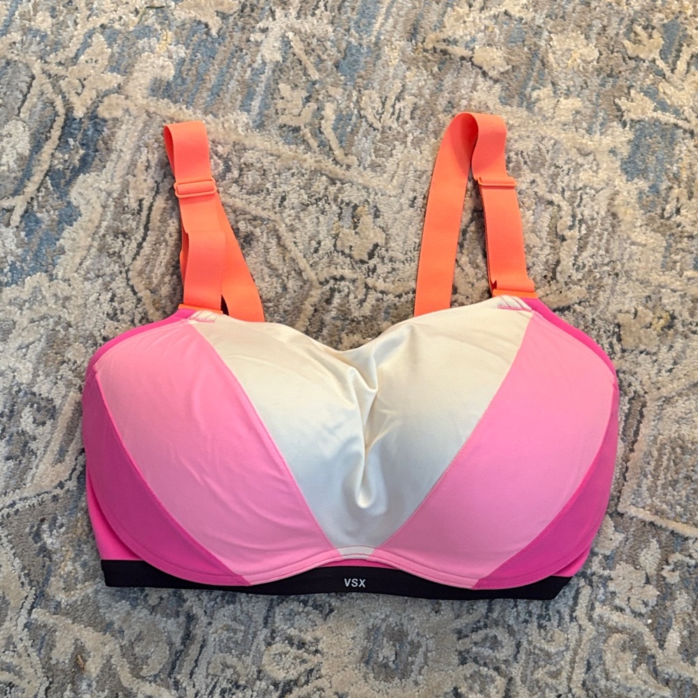 Victoria’s Secret VS Pink VSX Pink and Cream Sports Bra with Underwire 34DDD